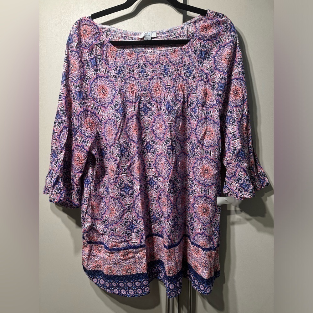 NEW $45 Croft & Barrow Multicolor 3/4 Sleeve Top